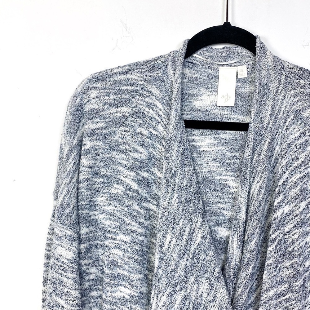 Ady P Space Dye Draped Open Front Waterfall Long Sleeve Cardigan in Blue Size XL - Picture 4 of 11